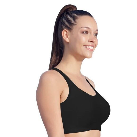 Enamor Solid Black Low Impact Sports Bra Cotton Spandex Medium - Picture 3 of 4